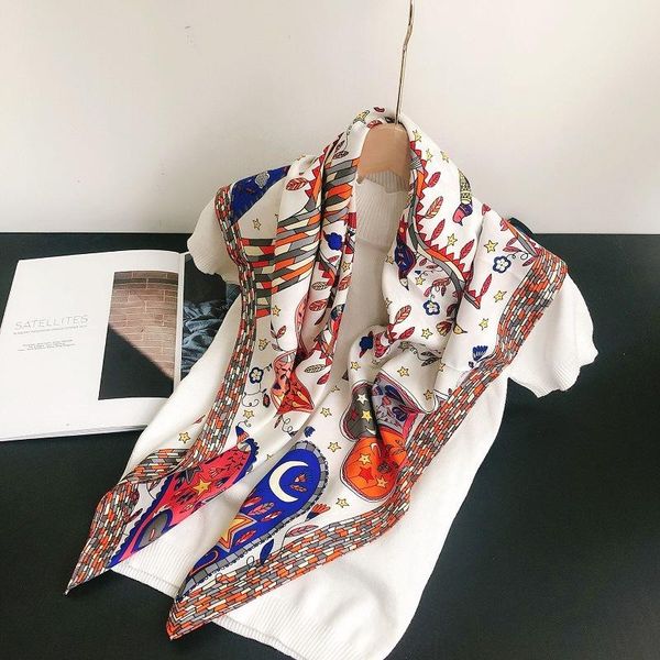 

scarves spain fashion aztec ethnic floral square silk scarf ladies print soft shawls and wraps bufanda muslim hijab 90*90cm, Blue;gray