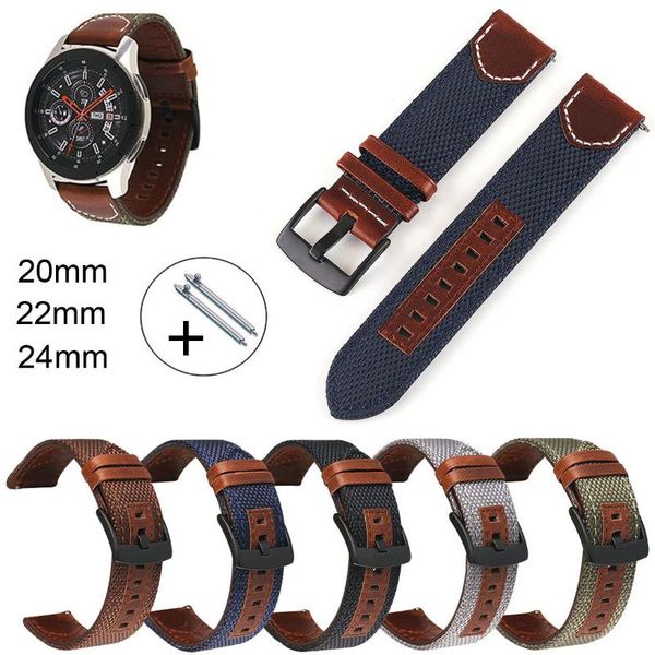 

watch bands leather nylon band 20mm 22mm 24mm strap quick spring pins fabric wristband women men accessories, Black;brown