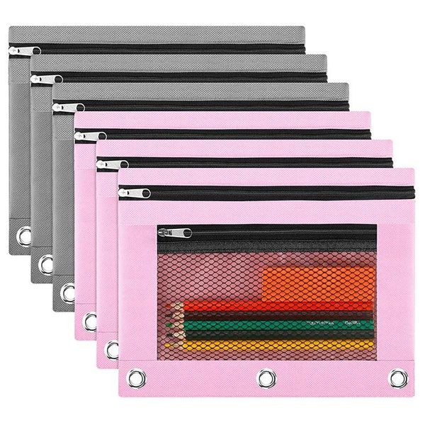 

pencil bags 3-ring pouch binder,pencil case,cosmetic bag,zipper pouches,double pockets for school classroom