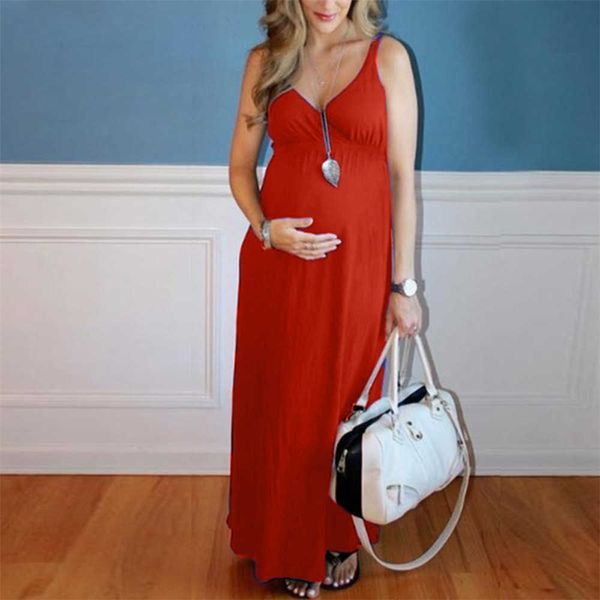 Roupas de maternidade vermelho preto vestido longo sexy espaguete strap boho azul vestido festa elegante vestido grávido verão roupas q0713