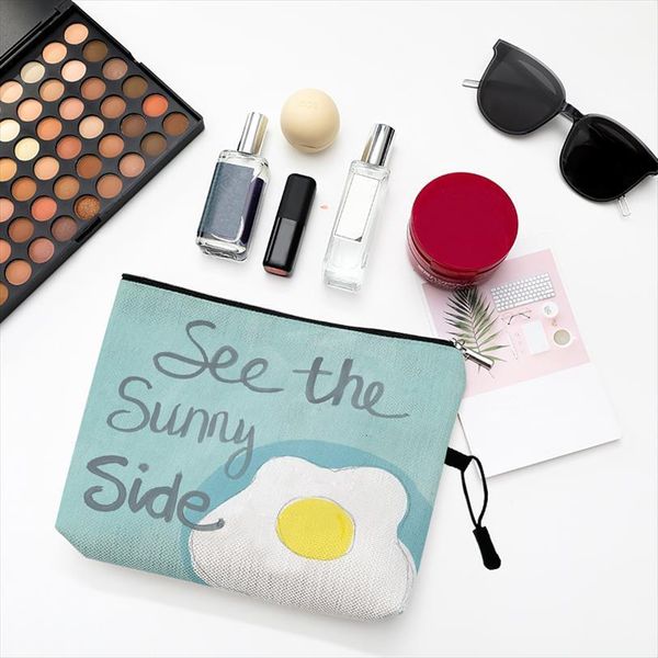 

summer beach scenery proverb letters cosmetic bags print women makeup teenager girls make up ladies case pouch
