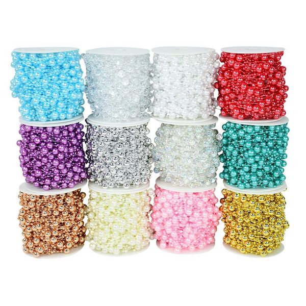 

party decoration 30m 3-8mm fishing line beads beige artificial pearls chain garland for wedding bride bouquet decor hair accessoies