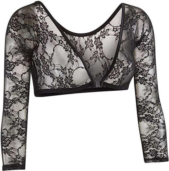 

women's hoodies & sweatshirts womens street floral see-through lace crop ladies casual dancing female scoop neck long sleeve cockta, Black
