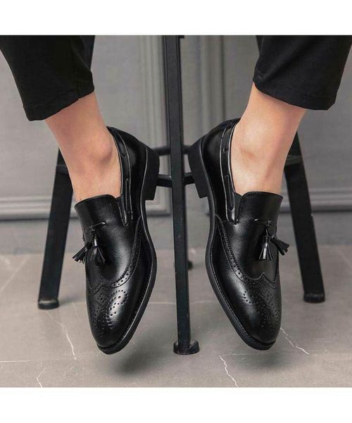 

dress shoes men's handmade black hollow pointed toe classic retro tassel loafers comfortable and breathable fashion business casual zq0