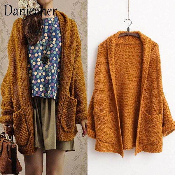 

women's knits & tees danjeaner harajuku loose long cardigans autumn winter solid batwing sleeve thick sweaters with large pockets women, White