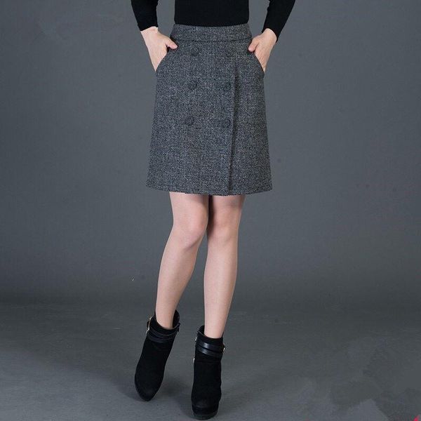 

skirts women 2021 spring autumn fashion high waist wool skirt female casual slim midi a-line office lady elegant e290, Black
