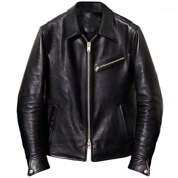 Men's Leather Faux 2021 Homens negros American Estilo Casual 1930s Casaco de Biker Plus Size XXXL Genuine Cowhide Outono Slim Fit Natural C