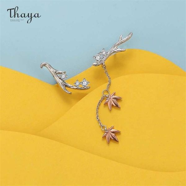 

thaya design silver color earrings branches maple leaf rose gold fashion stud for women elegant fine jewelry gift 211013, Golden;silver
