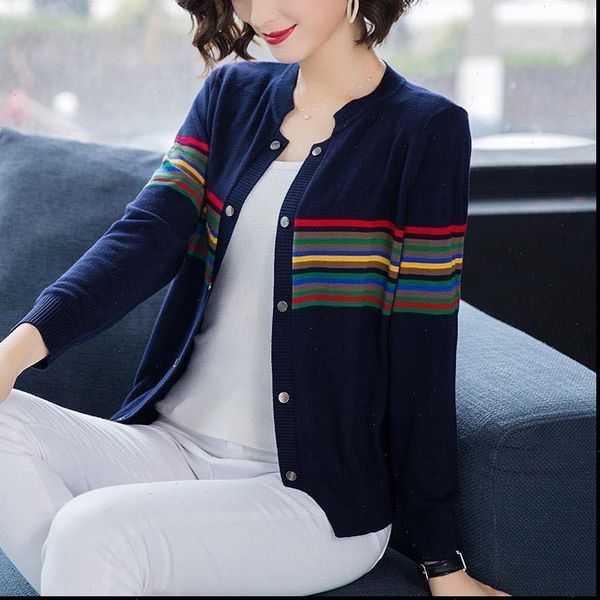

plus size womens sweater women sweaters button short o neck patchwork striped spring autumn thin casual loose cardigans, White;black