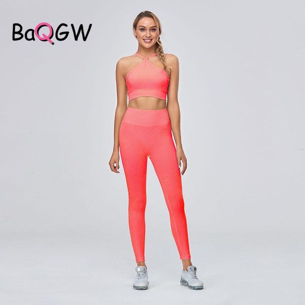 

yoga outfit baqgw gym set women tracksuit fitness clothing sportswear padded push-up sports off shoulder bra leggings workout 2ps