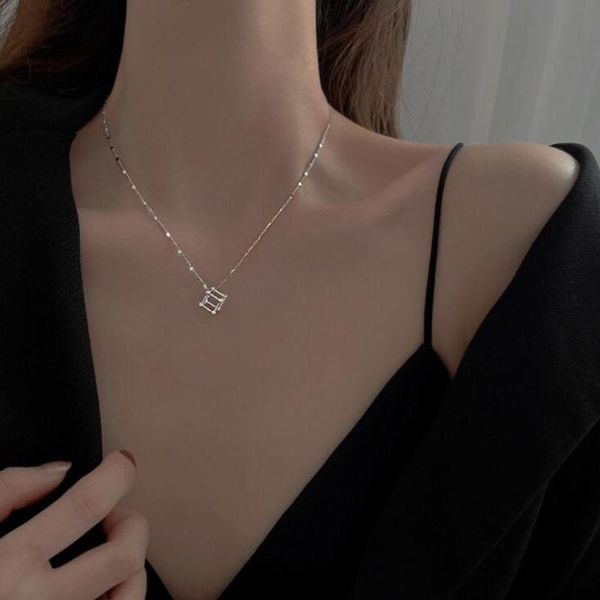 

pendant necklaces design silver color cube necklace for women simple temperament shiny disc chain choker selling jewelry dropship