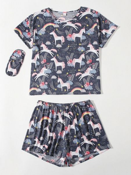 

plus galaxy & unicorn pj set with eyecover n9ec#, Black;white