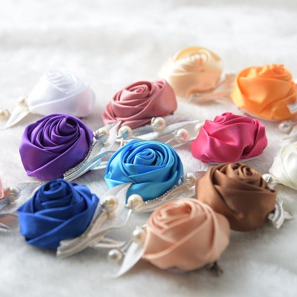 

decorative flowers & wreaths silk flower man corsage groom boutonniere handmade satin ribbon roses wedding party prom suit accessories pin b