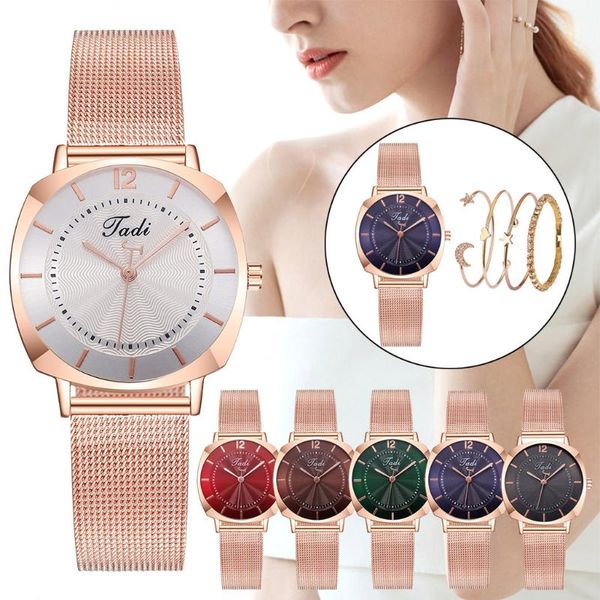 

wristwatches ladies watch 2021 women's shining casual quartz stainless steel v strap bracelet set 21, Slivery;brown