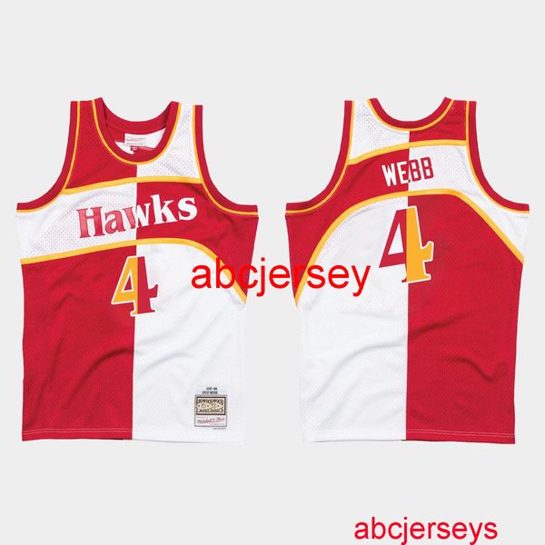 

stitched spud webb #4 split white red jersey any name number, Black
