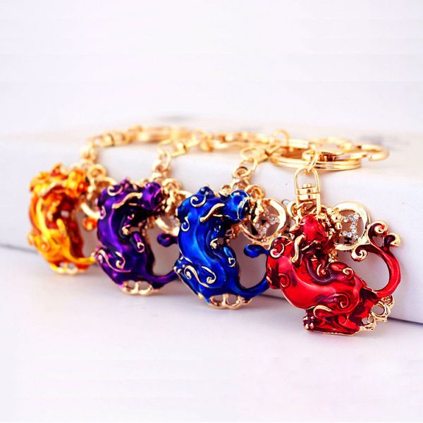 

souvenir china style creative diamond inlaid crystal car key ring fortune animal metal pendant chain small gift
