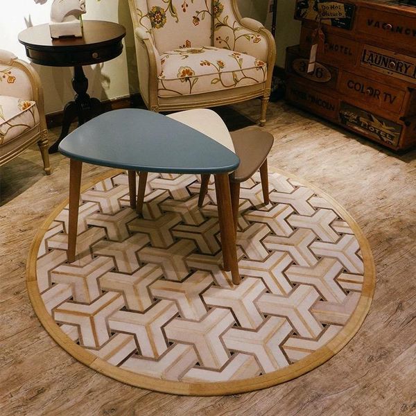 

carpets ins european style brown bedroom living room circular rugs y custom designer soft hand-spliced cowhide patchwork leather carpet
