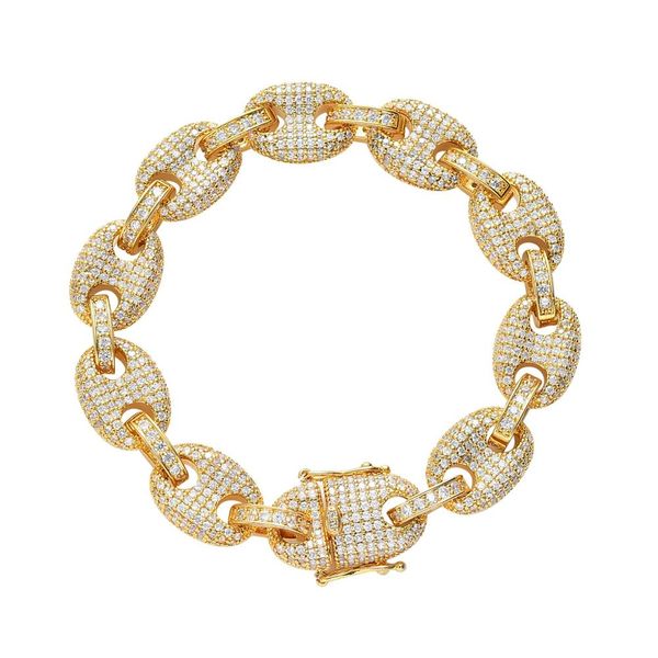 

12mm coffee bean chain crystal cubic zirconia bracelet 18k real gold plated cz stone new fashion charm party punk rock ice out hip hip rappe, Black