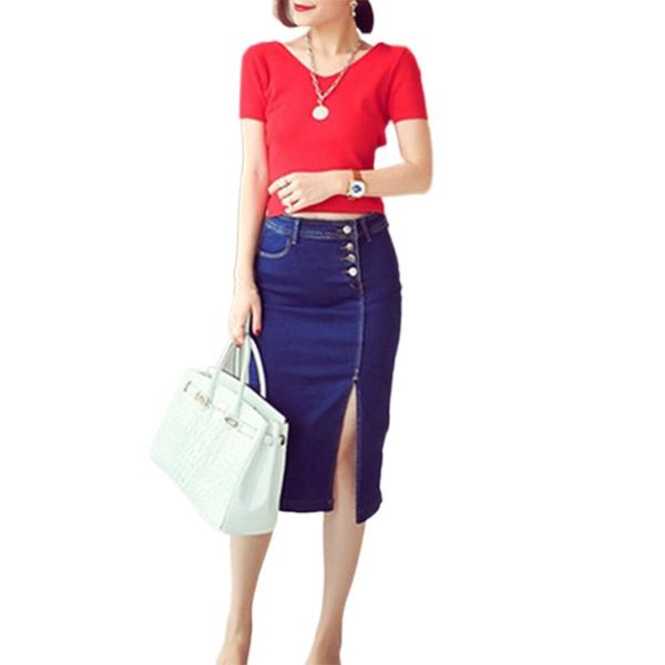 

skirts ce y2k girl package pack hip skirt slit jeans slim long women step denim casual high waist summer pencil, Black