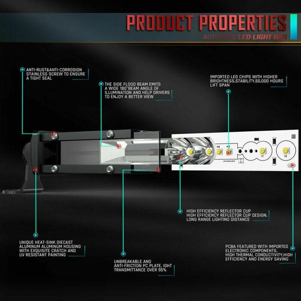 

working light accessories led bar auto beam white 156w 20 inches 6000k car combo