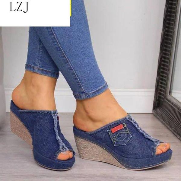 

sandals women female shoes woman summer wedge comfortable ladies slip-on flat sandalias denim platform wedges high heel, Black