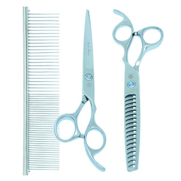 

hair scissors purple dragon 7 inch pet professional dog grooming shears set japanese steel straight &thinning & curved tesoura b0012b