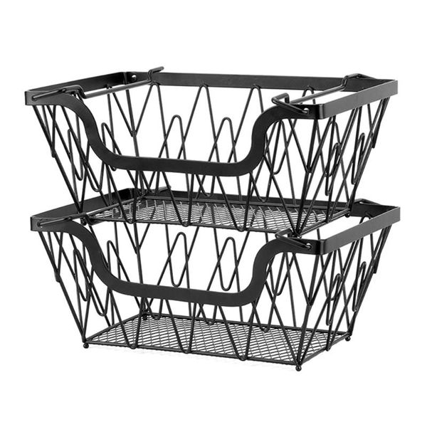 

storage baskets 2 tier metal fruit basket display stand vegetables fruits bread counter organizer kitchen bathroom decoration