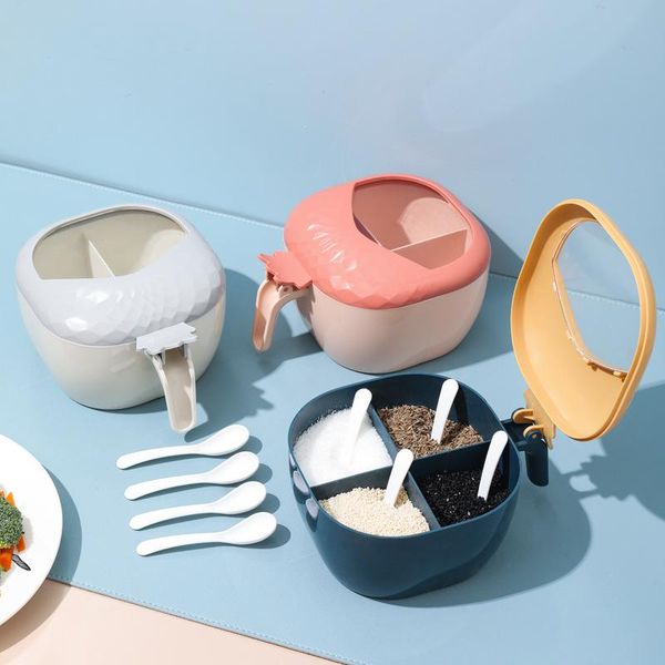 

storage bottles & jars multifunctional seasoning box rack kitchen plastic creative set four compartments integrated jar