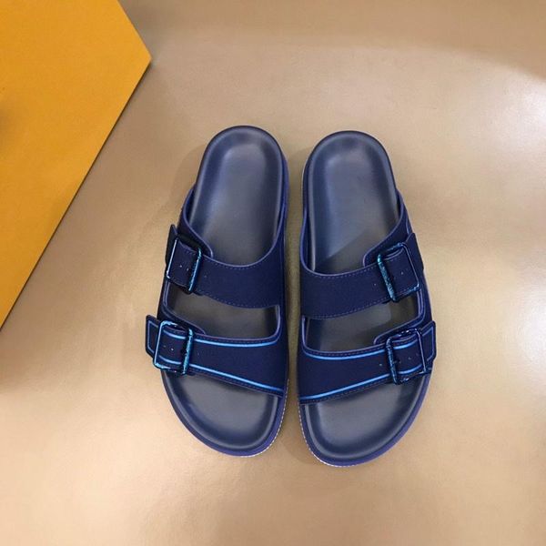 

summer men women trainer mule slippers metallic blue suede sandals rubber outsole outdoor cool casual luxury fashion flat flip flops, Black