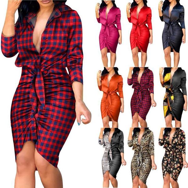 

casual dresses women summer satin long sleeve holiday printed v-neck 2021 elegant party club mini dress ruched slim bodycon vestidos, Black;gray