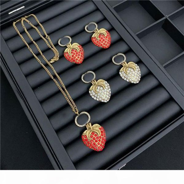 

retro strawberry diamond earrings designer letters printed jewelry sets brand rhinestone necklace studs women designer pendants, Black