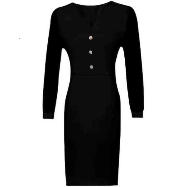 

2021 women's autumn temperament slim black buttock dress, Black;gray