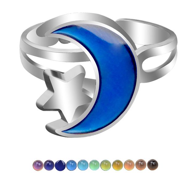 

12pcs fashion female star moon mood ring feeling change color ring, Silver