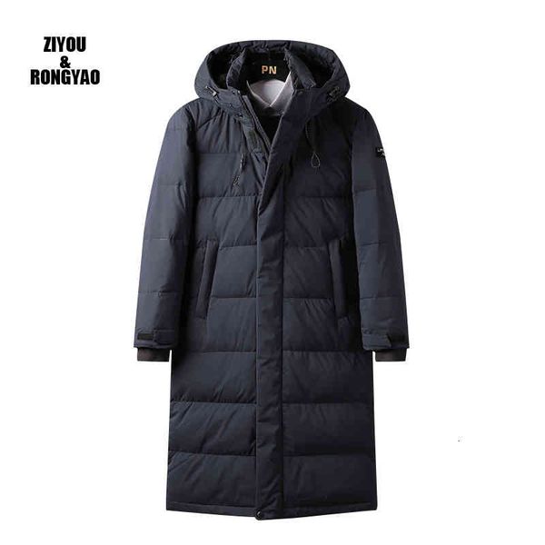 

80% duck down white winter jacket men real hooded jacket thicken outwear waterproof long coat overcoat high quality, Black