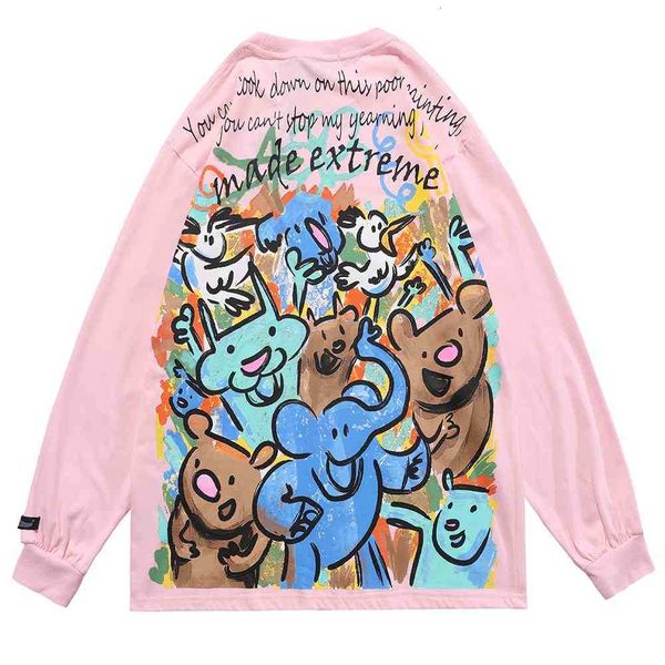 

men's t-shirts polo shirt hip hop streetwear oversize t shirt graffiti painting little bear letter print tshirt men harajuku cotton lon, White;black