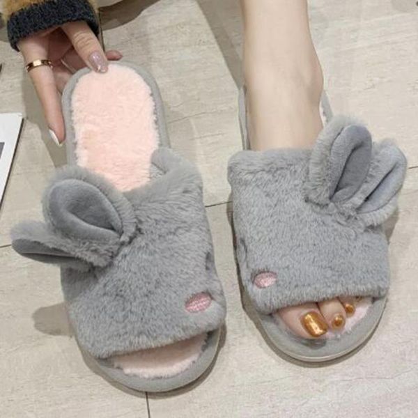 

winter women indoor plush soft cute cotton slippers non-slip floor home shoes slides for bedroom plus size 41 xx692, Black