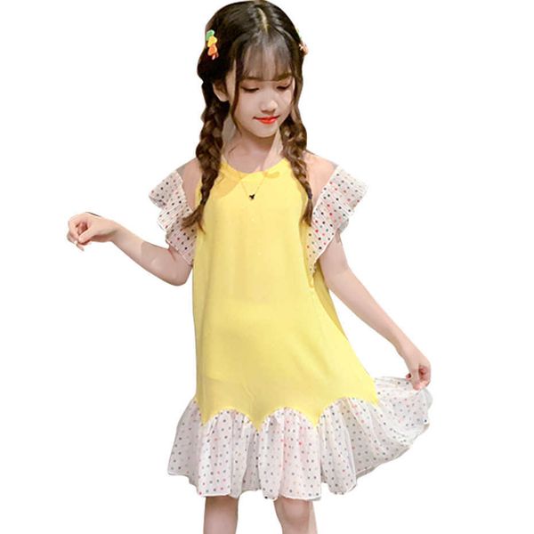 

girl summer dresses dot pattern girls' mesh children party patchwork children's clothing 210528, Red;yellow