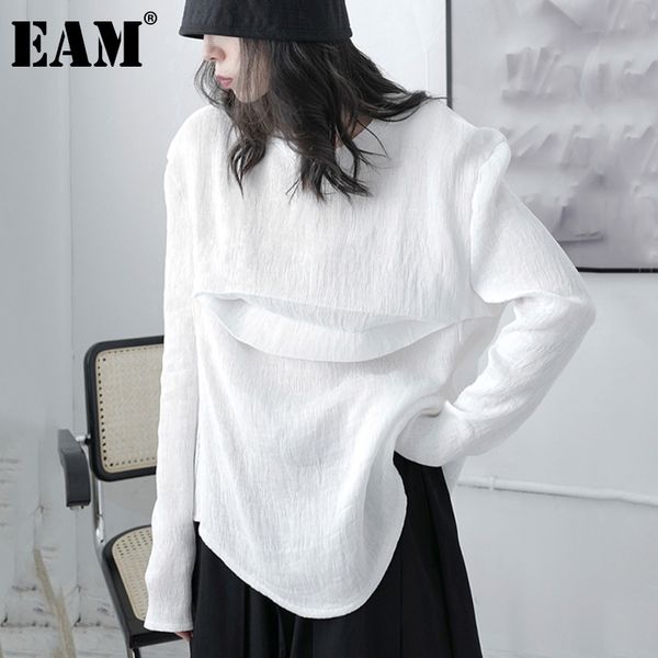 

[eam] women white big size irregular casual loose t-shirt round neck long sleeve fashion spring summer 1dd7177 21512
