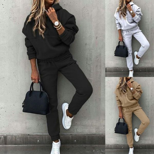 

gym clothing warm tracksuit 2 piece set autumn winter hoodie sweatshirts + long pants sports suit female sweatshirt sportswear for woman, White;black