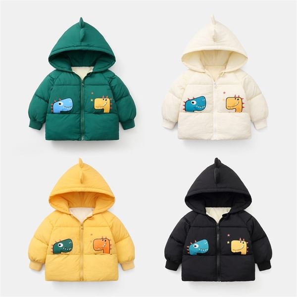 Bambini Inverno Caldo Cotone Giacche Ragazzi Ragazze Capispalla Bambino Bambini Cartoon Dinosauro Cappotto con cappuccio Bambino Breve Addensare Vestiti 211222