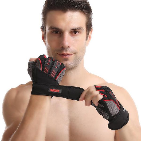 

cycling gloves 1 pair half finger women men protective handwear gym fitness outdoor bike riding sportswear weight lifting, Black