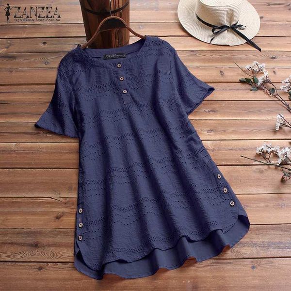 

women's blouses & shirts zanzea summer embroidery blouse 2021 vintage o neck short sleeve tunic female buttons solid blusas, White
