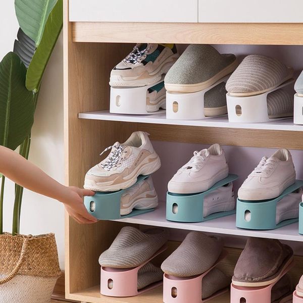 

plastic durable shoes rack double shleves adjustable concise shoe bracket save space organizer for living room bedroom clothing & wardrobe s