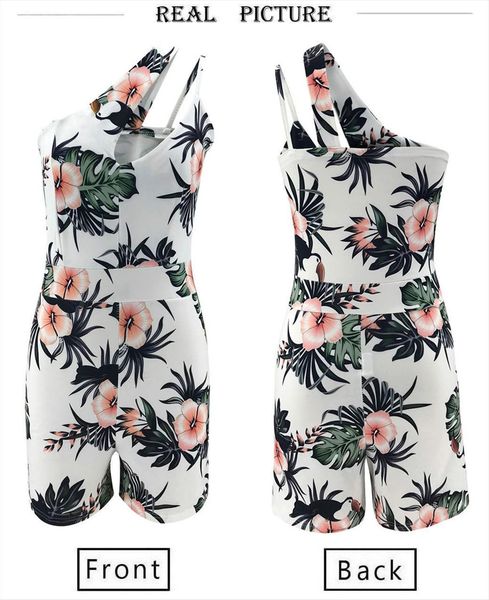 

summer one shoulder backless elegant women rompers slim floral bohemian leisure sleeveless strapless, Black;white