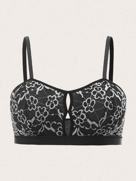 

plus floral lace bra t5n7#, Black;white