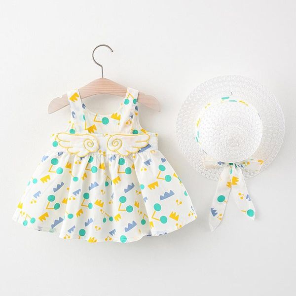 

girl's dresses baby girls toddler kids suspenders lemon print princess dress hat outfits summer beachwear sundress 2021, Red;yellow