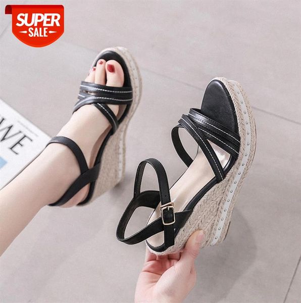 

zi ling european and american simple woven wedge sandals large goods size women's shoes #nn8x, Black