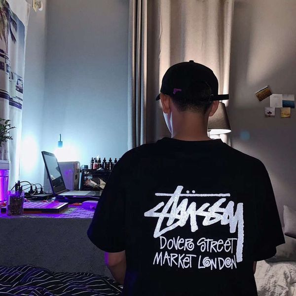 

american street fashion brand reflective classic letter printed t shirt all match men and women couples short sleeves, White;black