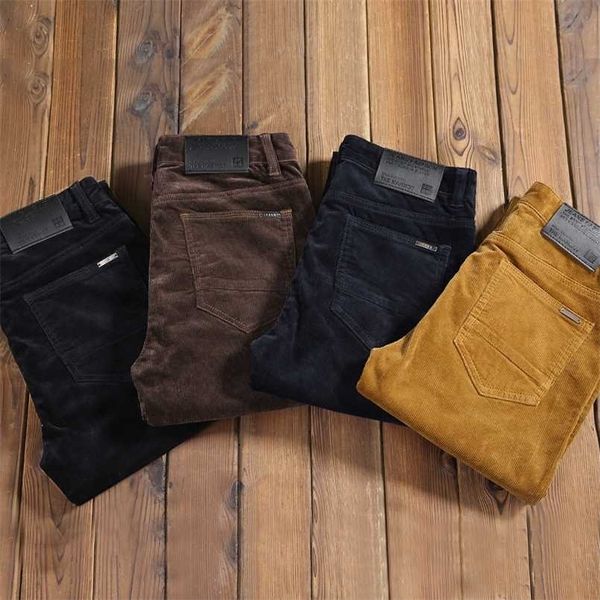 Осенние мужские толстые вельветовые стрейч повседневные брюки классический стиль хаки узкие брюки мужская брендовая одежда 211201
