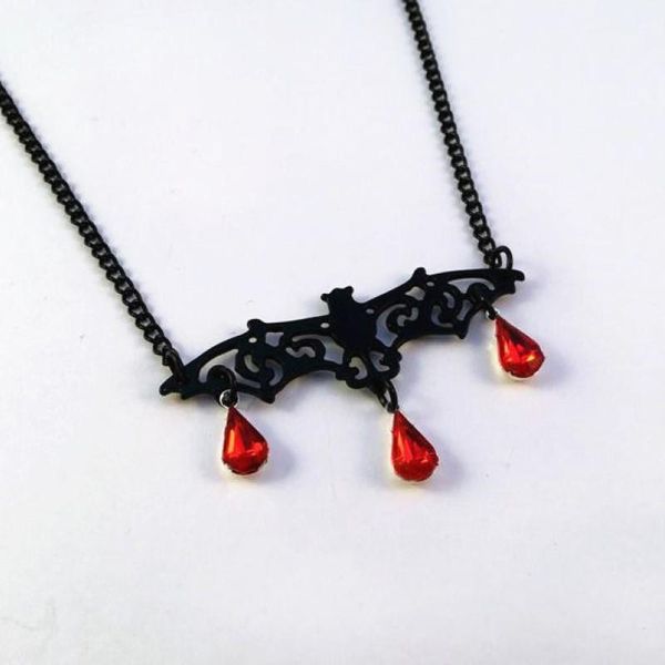 

fashion retro vampire black bat gothic pendant red beads necklace christmas halloween jewelry gift necklaces, Silver